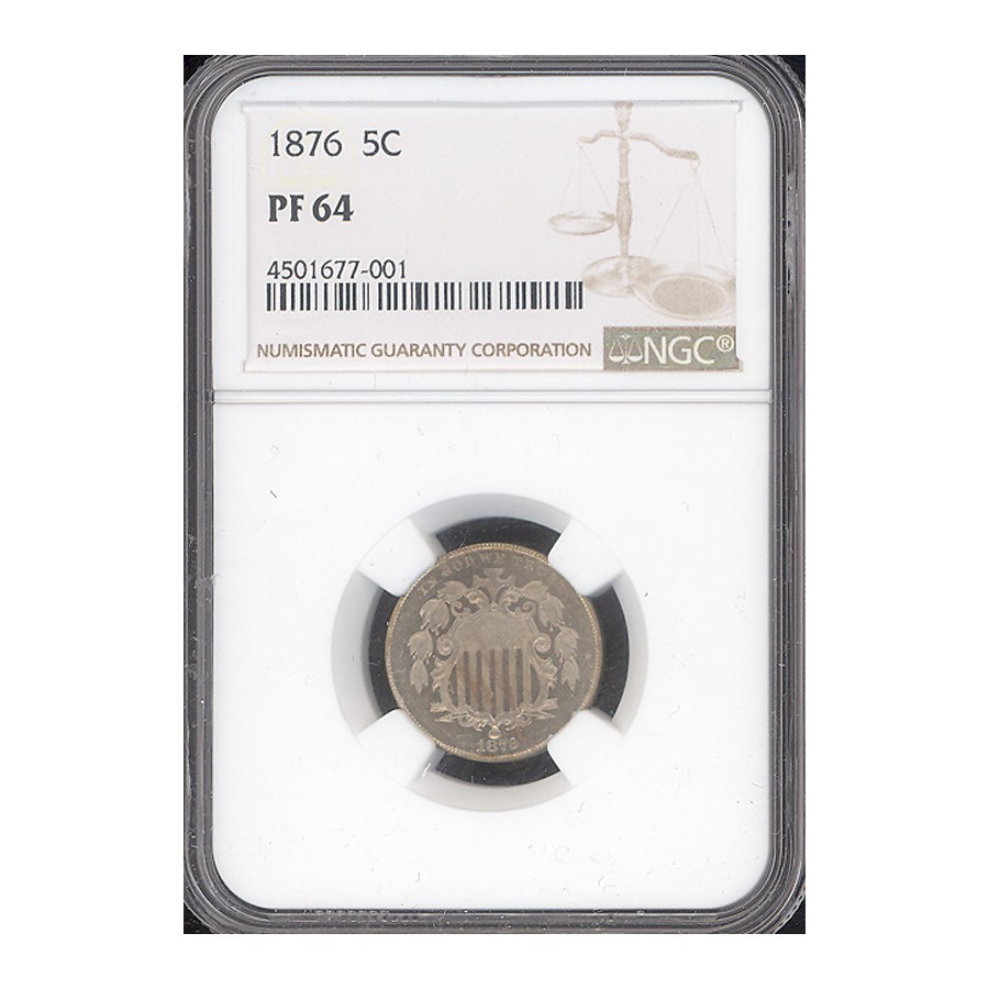 1876 Shield Nickel PF-64 NGC