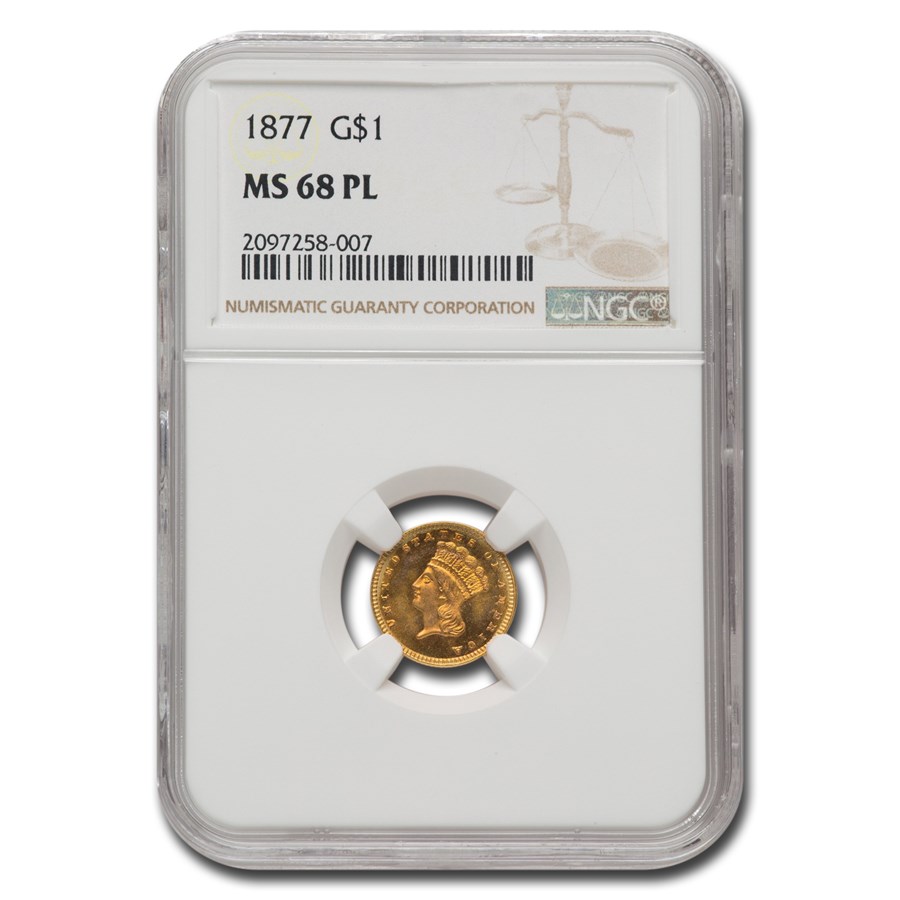 1877 $1 Indian Head Gold MS-68 NGC (PL)