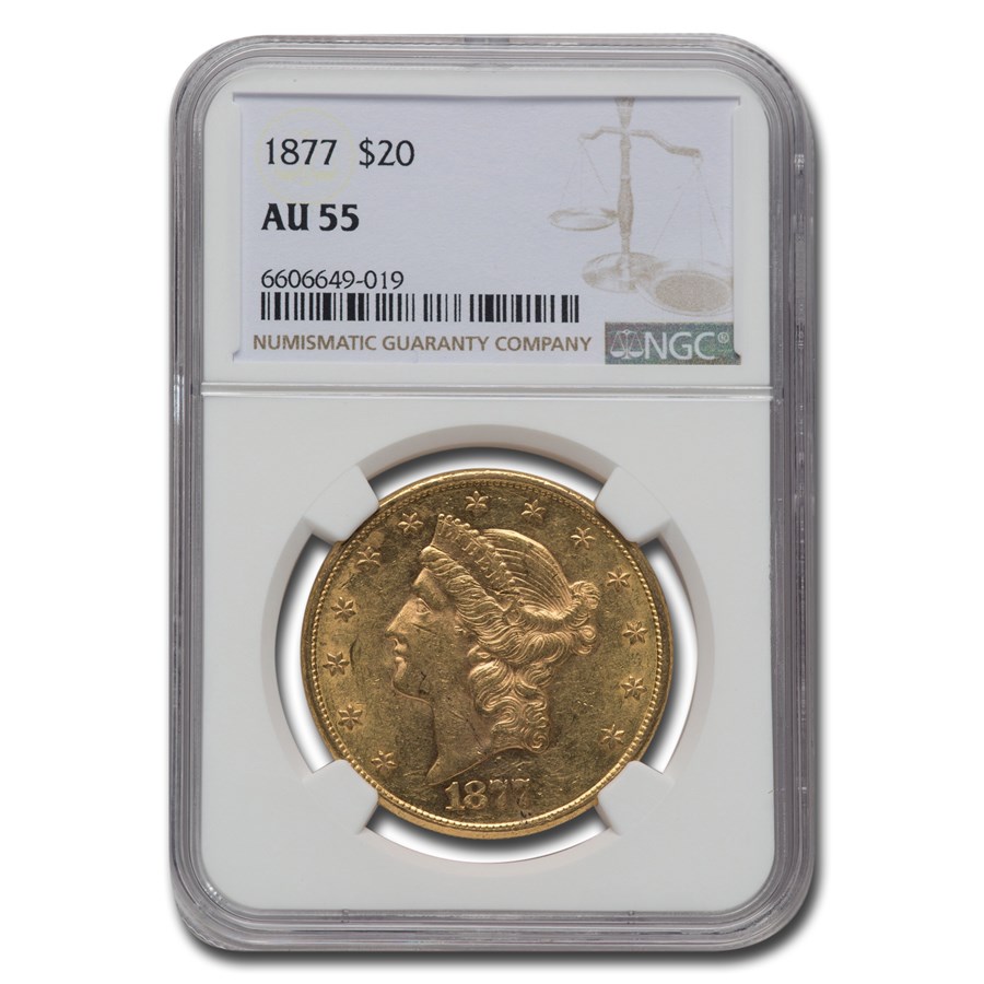 1877 $20 Liberty Gold Double Eagle AU-55 NGC