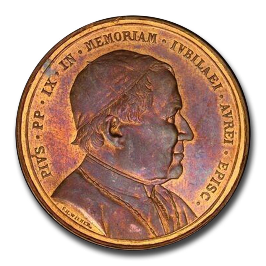 1877 Belgium Jubilee Medal Pius IX MS-64 PCGS