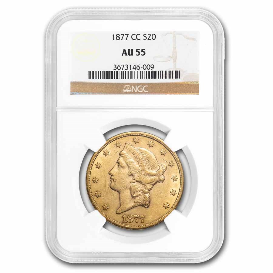 1877-CC $20 Liberty Gold Double Eagle AU-55 NGC