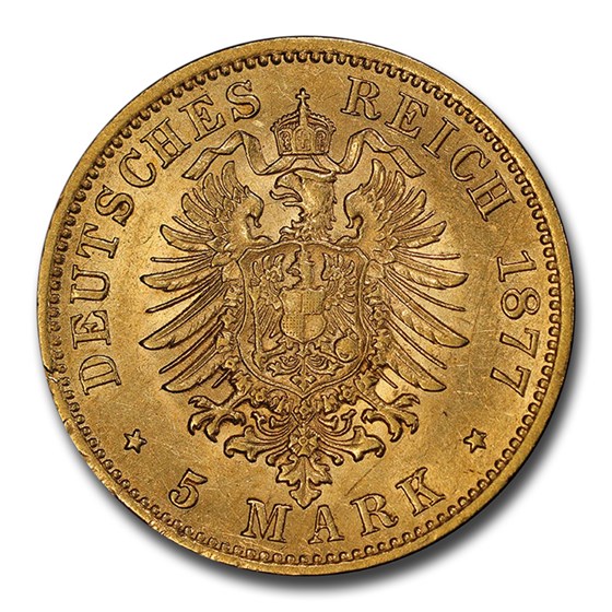 Buy 1877 German States Hesse-Darmstadt Gold 5 Mark AU-58 NGC | APMEX