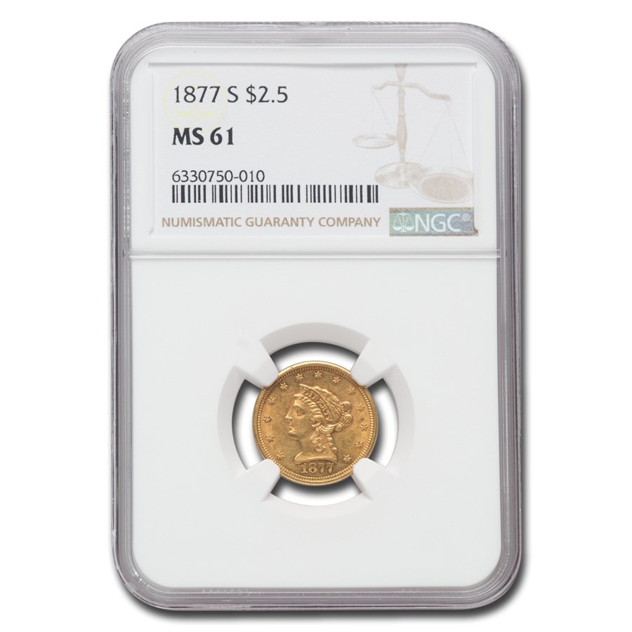 1877-S $2.50 Liberty Gold Quarter Eagle MS-61 NGC