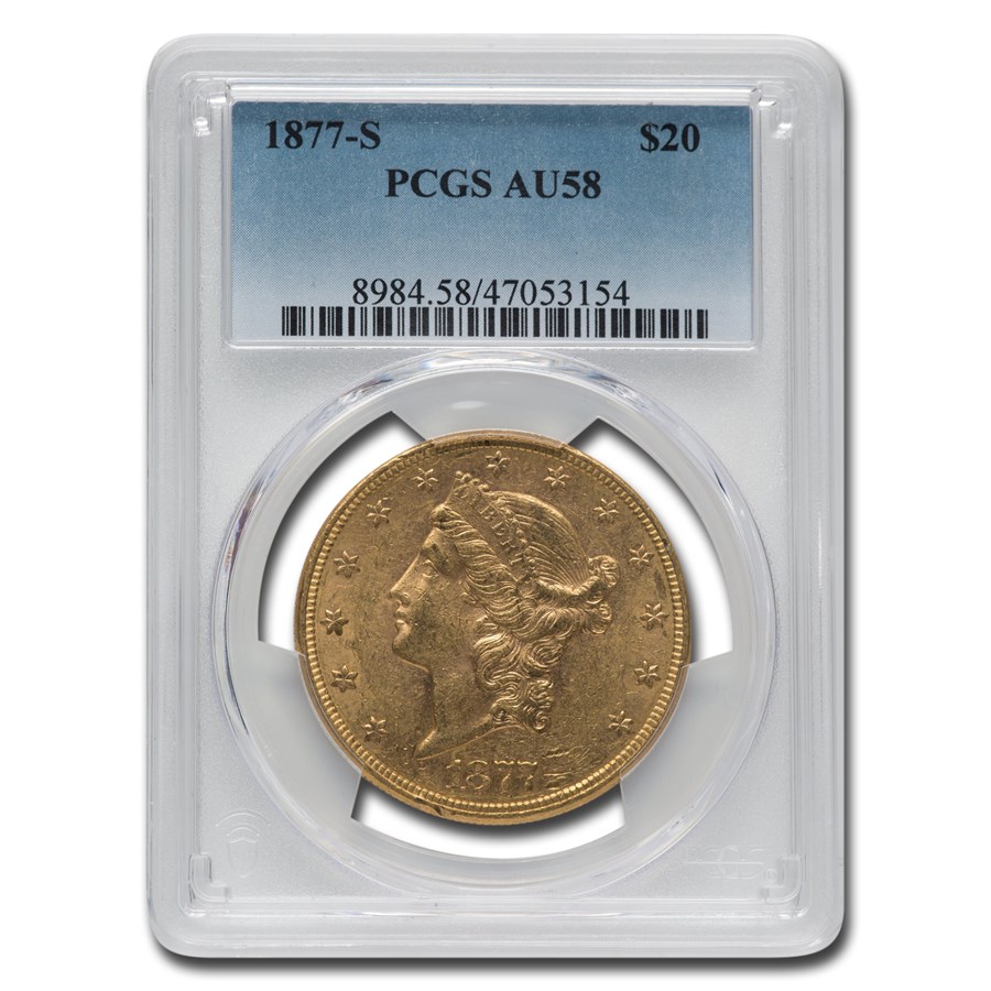 1877-S $20 Liberty Gold Double Eagle AU-58 PCGS