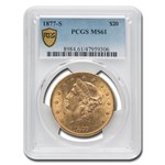 1877-S $20 Liberty Gold Double Eagle MS-61 PCGS