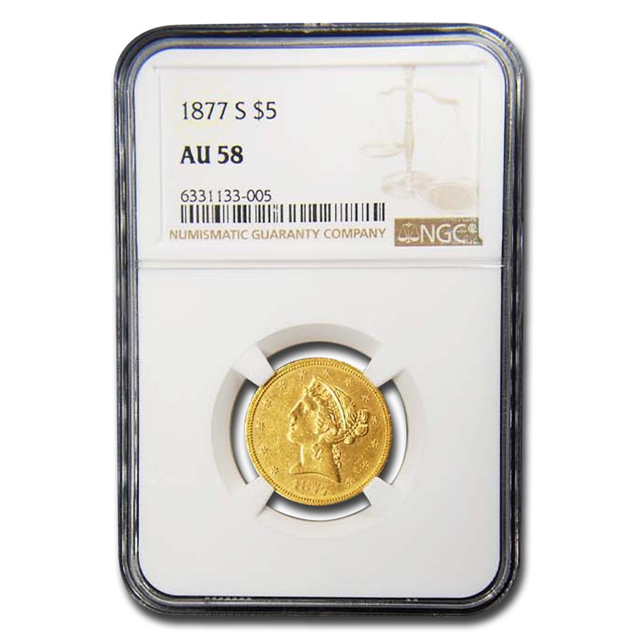 1877-S $5 Liberty Gold Half Eagle AU-58 NGC