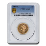 1877-S $5 Liberty Gold Half Eagle MS-60 PCGS