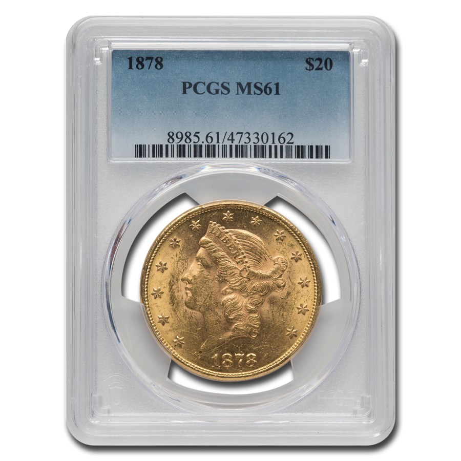 1878 $20 Liberty Gold Double Eagle MS-61 PCGS