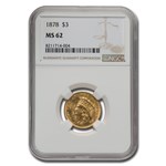 1878 $3 Gold Princess MS-62 NGC