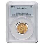 1878 $3 Gold Princess MS-63 PCGS