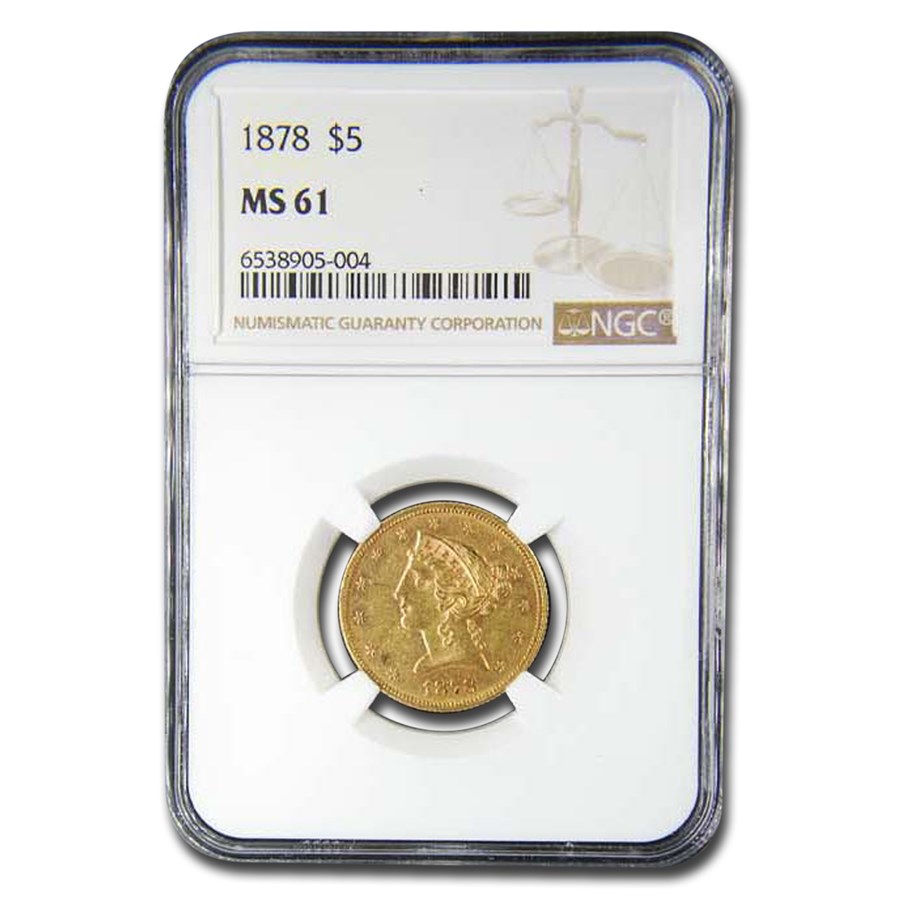 1878 $5 Liberty Gold Half Eagle MS-61 NGC