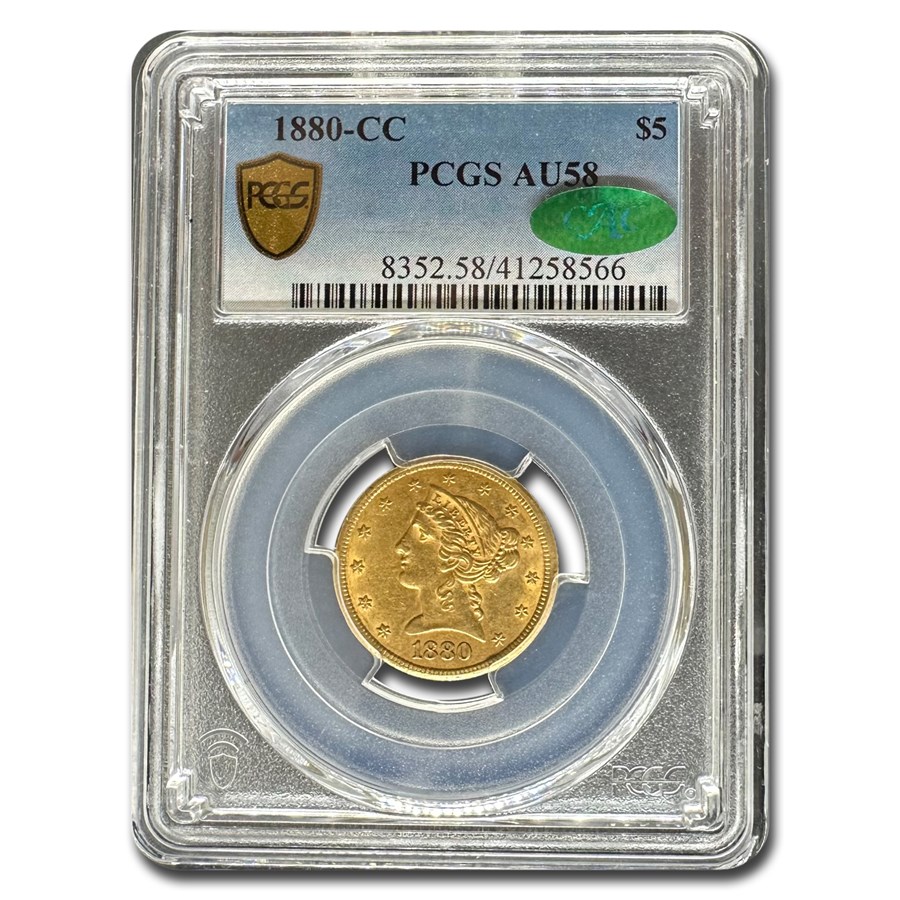 1880-CC $5 Liberty Gold Half Eagle AU-58 PCGS CAC