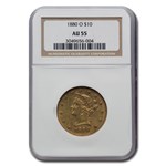 1880-O $10 Liberty Gold Eagle AU-55 NGC