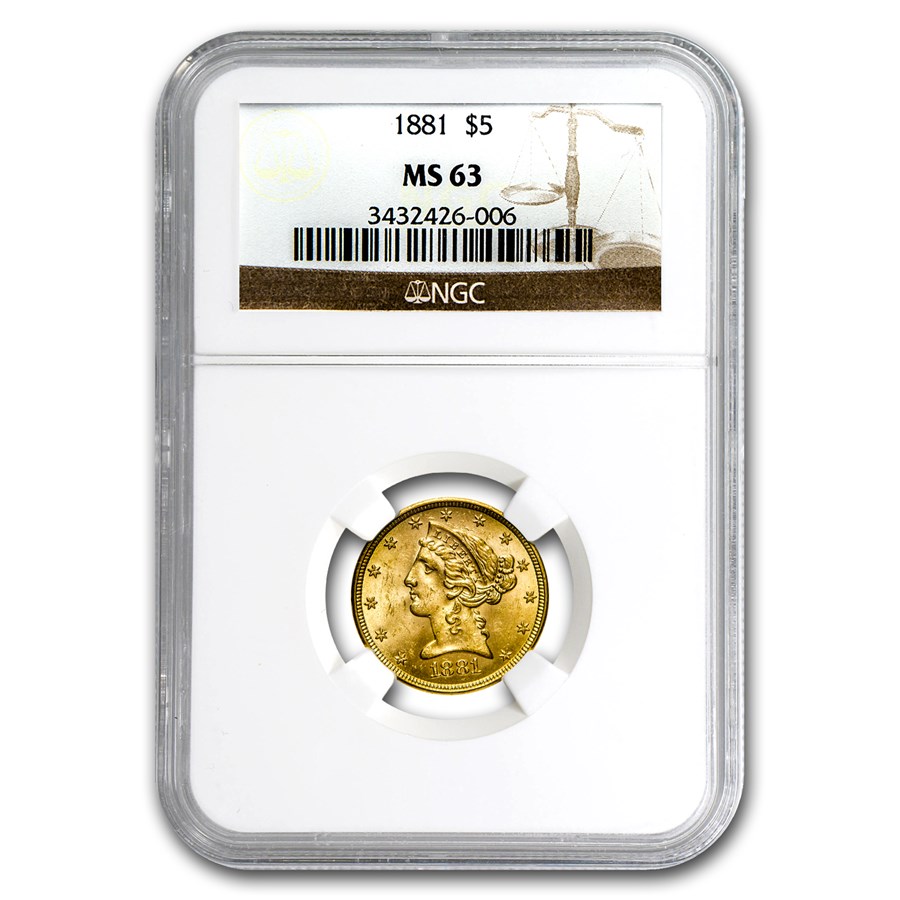 1881 $5 Liberty Gold Half Eagle MS-63 NGC