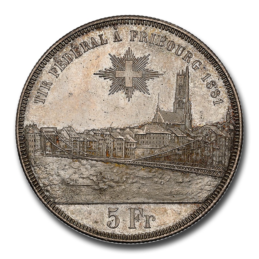 1881 Switzerland Silver 5 Francs Shooting Thaler MS-64 NGC