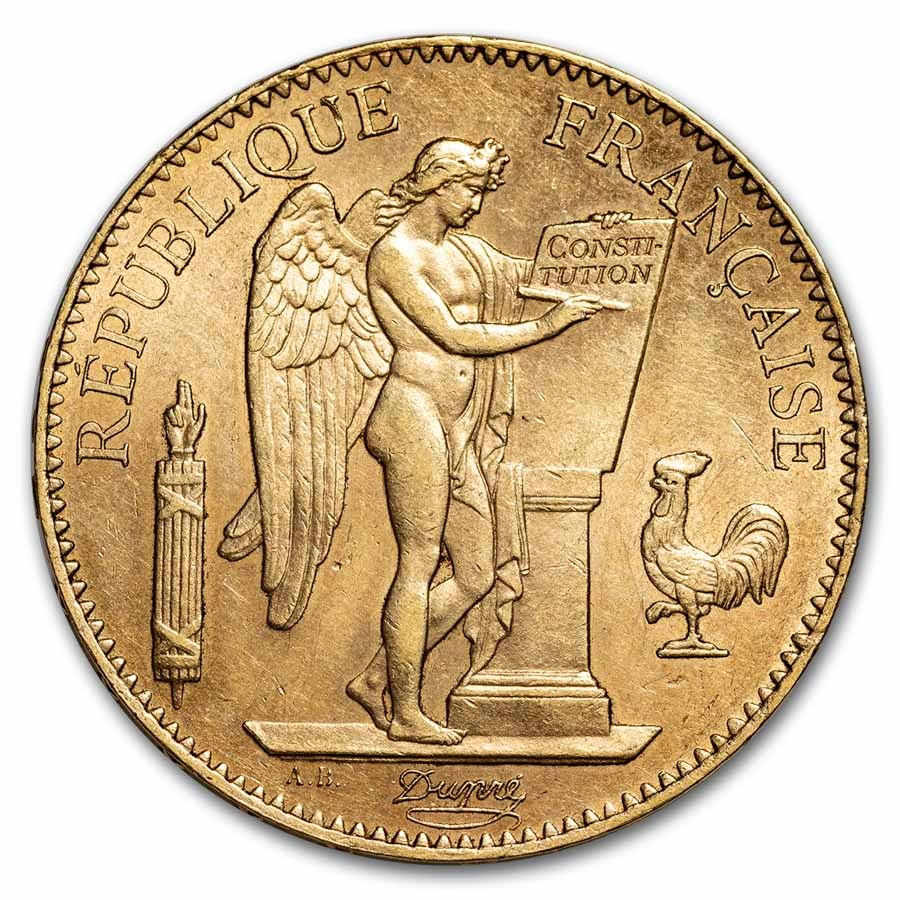 1882-A France Gold 100 Francs Lucky Angel AU