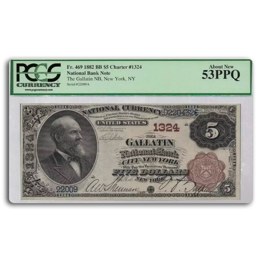 1882 Brown Back $5.00 New York, NY AU-53 PPQ PCGS (Fr#469)CH#1324