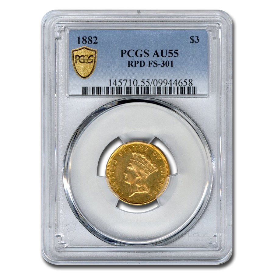 1882 Gold $3 Princess AU-55 PCGS (RPD FS-301)