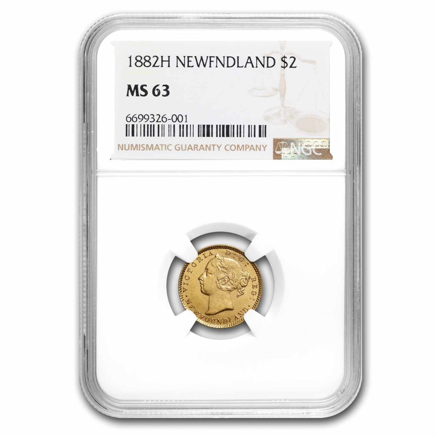 1882-H Newfoundland Gold $2.00 MS-63 NGC