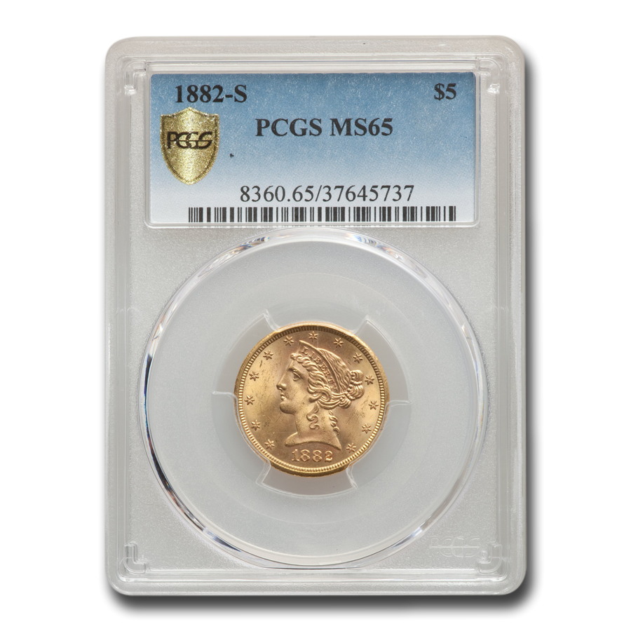 1882-S $5 Liberty Gold Half Eagle MS-65 PCGS Coin For Sale | PCGS $5.00 ...