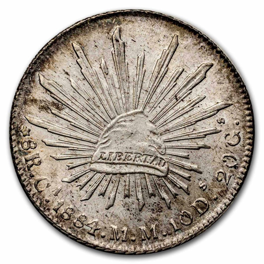 1884-Ca MM Mexico Silver 8 Reales Cap & Rays BU Details