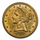 1884-CC $5 Liberty Gold Half Eagle AU-58 CACG