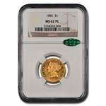 1885 $5 Liberty Gold Half Eagle MS-62 NGC CAC (PL)