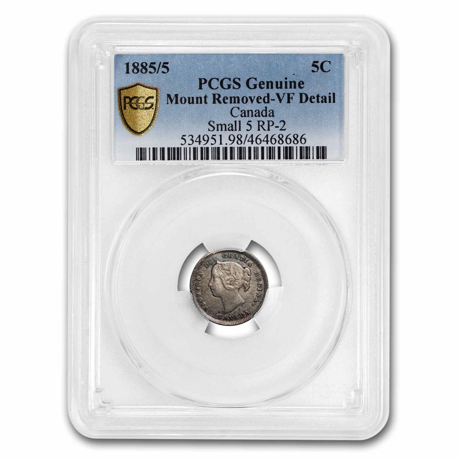 1885 Canada Silver 5 Cents VF Detail PCGS (Small 5/5)