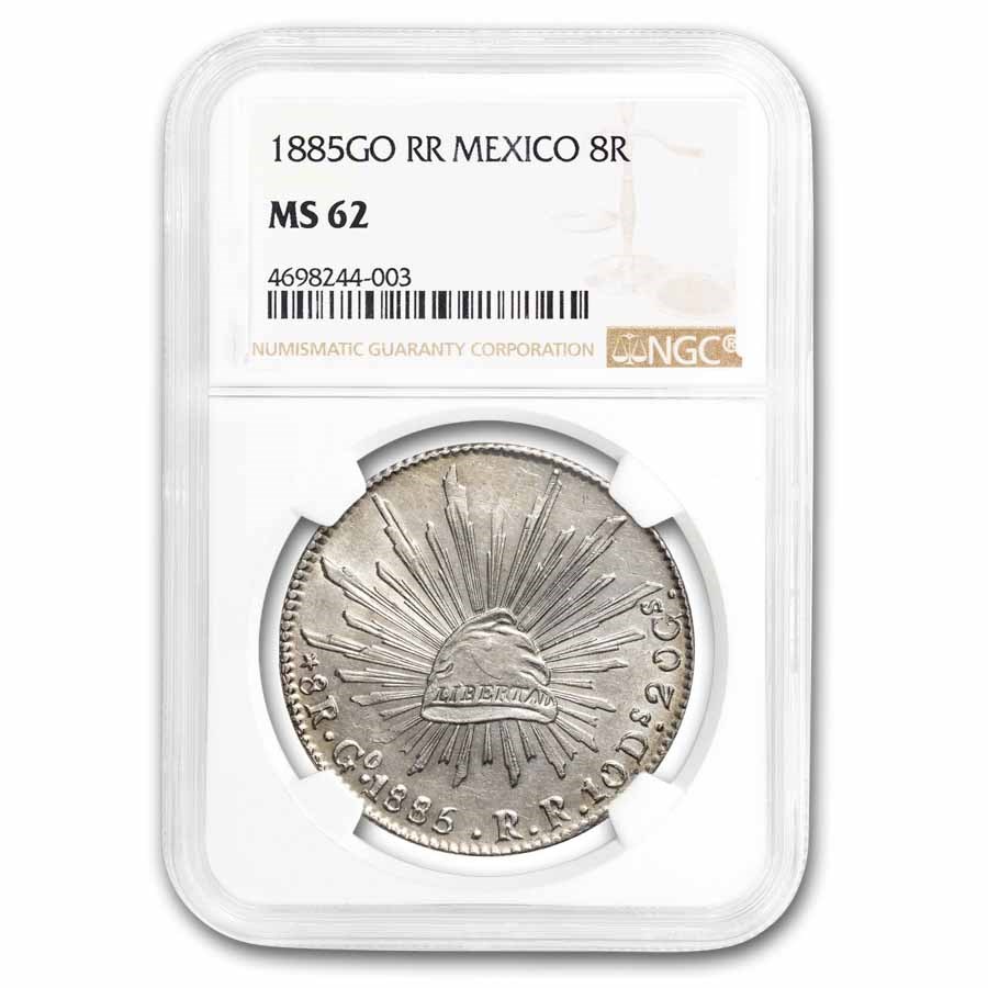 1885-Go RR Mexico Silver 8 Reales MS-62 NGC