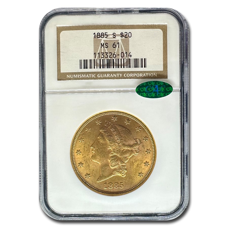 1885-S $20 Liberty Gold Double Eagle MS-61 NGC CAC