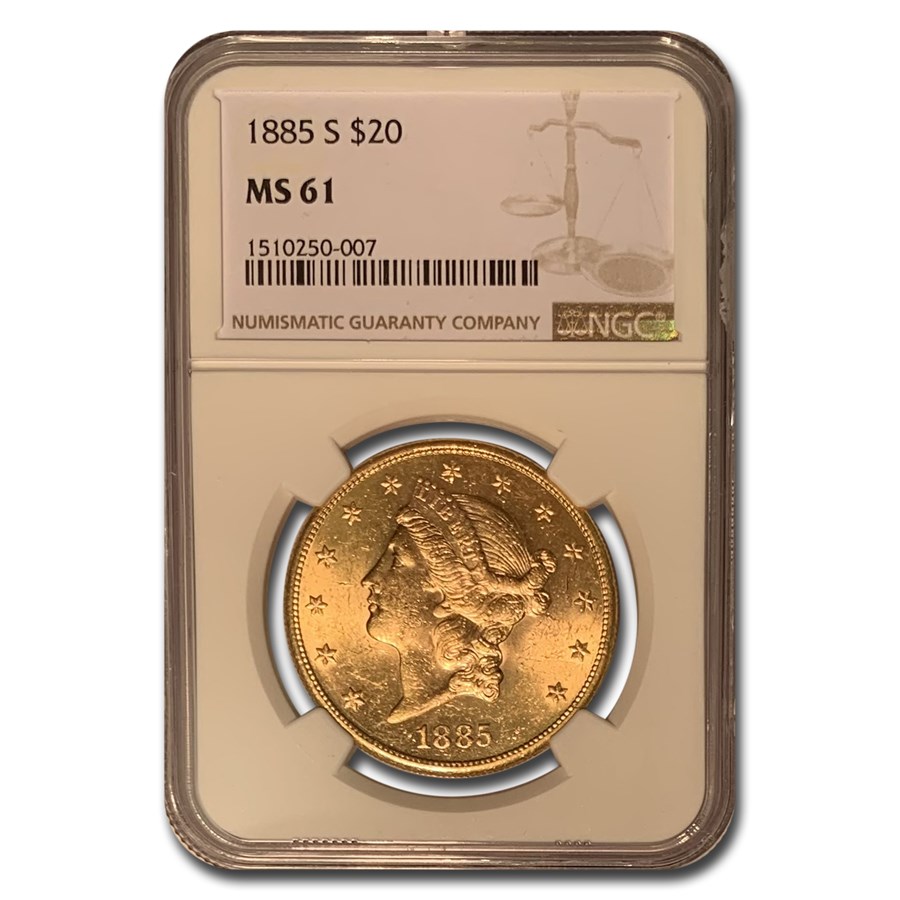 1885-S $20 Liberty Gold Double Eagle MS-61 NGC