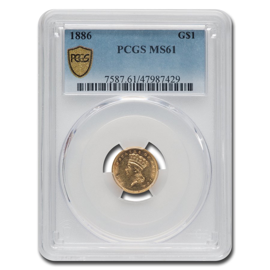 1886 $1 Indian Head Gold MS-61 PCGS