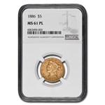 1886 $5 Liberty Gold Half Eagle MS-61 NGC (PL)