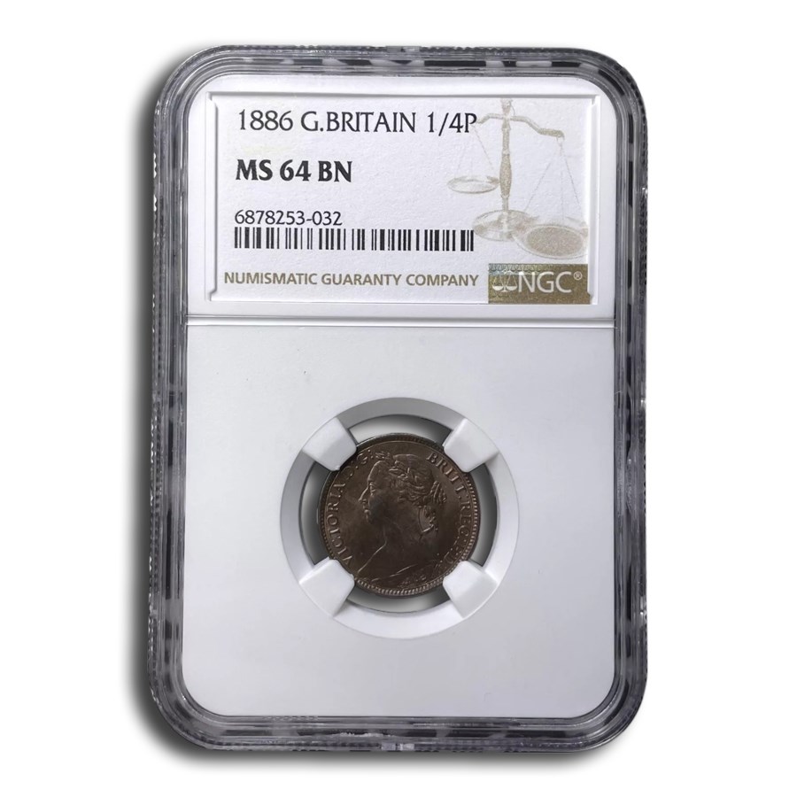 1886 Great Britain Farthing Victoria MS-64 NGC (Brown)