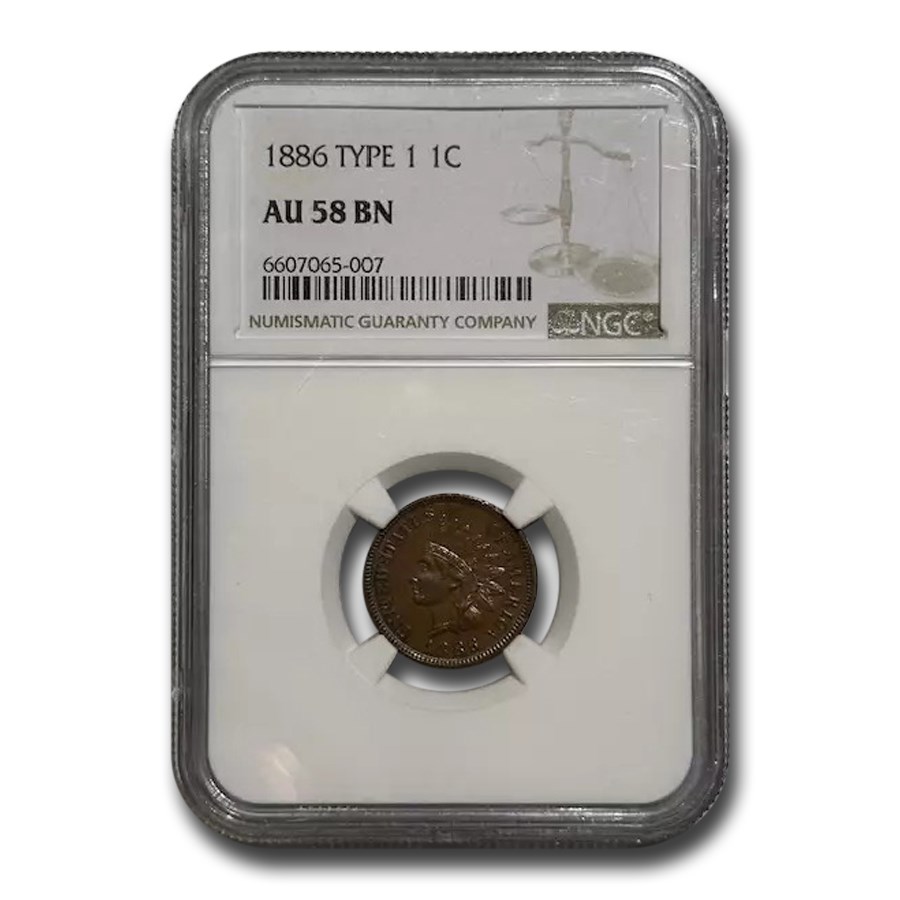 1886 Indian Head Cent AU-58 NGC (Brown, Type I)