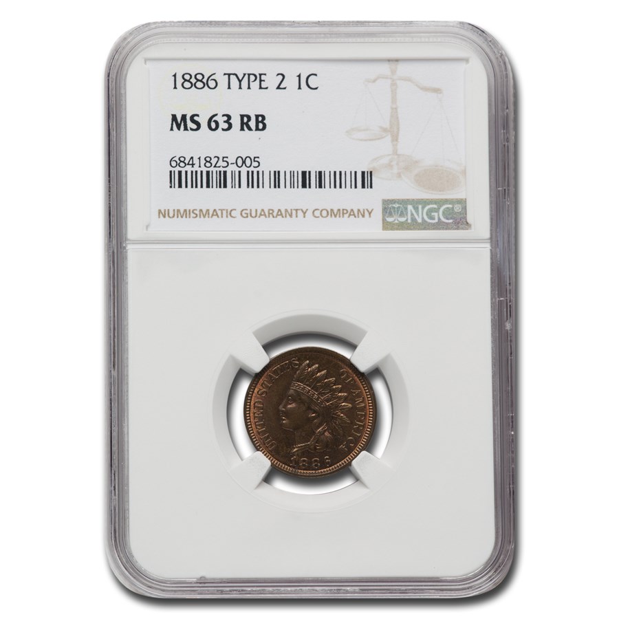 1886 Indian Head Cent MS-63 NGC (Type II, Red/Brown)