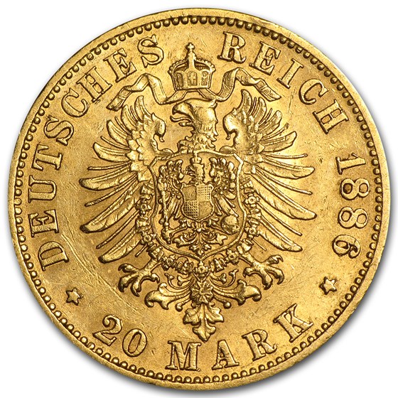 Buy 1886 Prussia Gold 20 Marks Wilhelm I XF | APMEX