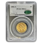 1886-S $5 Liberty Gold Half Eagle MS-62 PCGS CAC