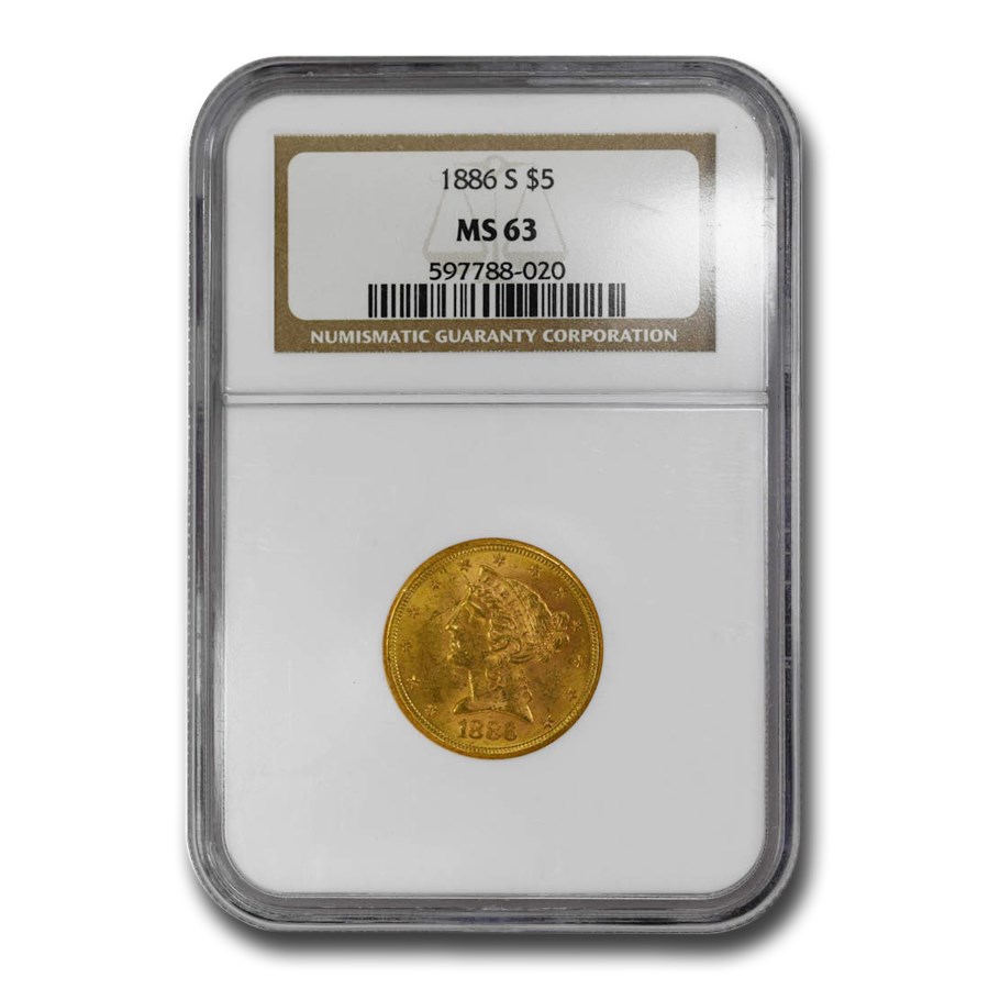 1886-S $5 Liberty Gold Half Eagle MS-63 NGC