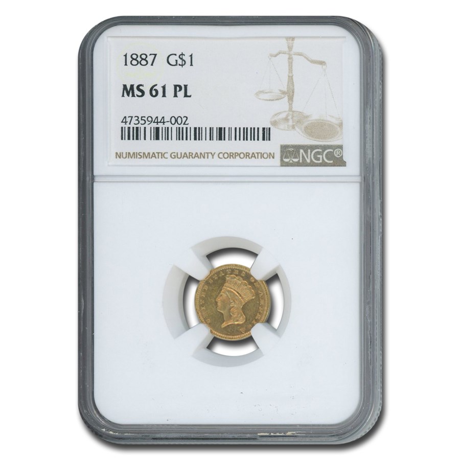1887 $1 Indian Head Gold MS-61 NGC (PL)