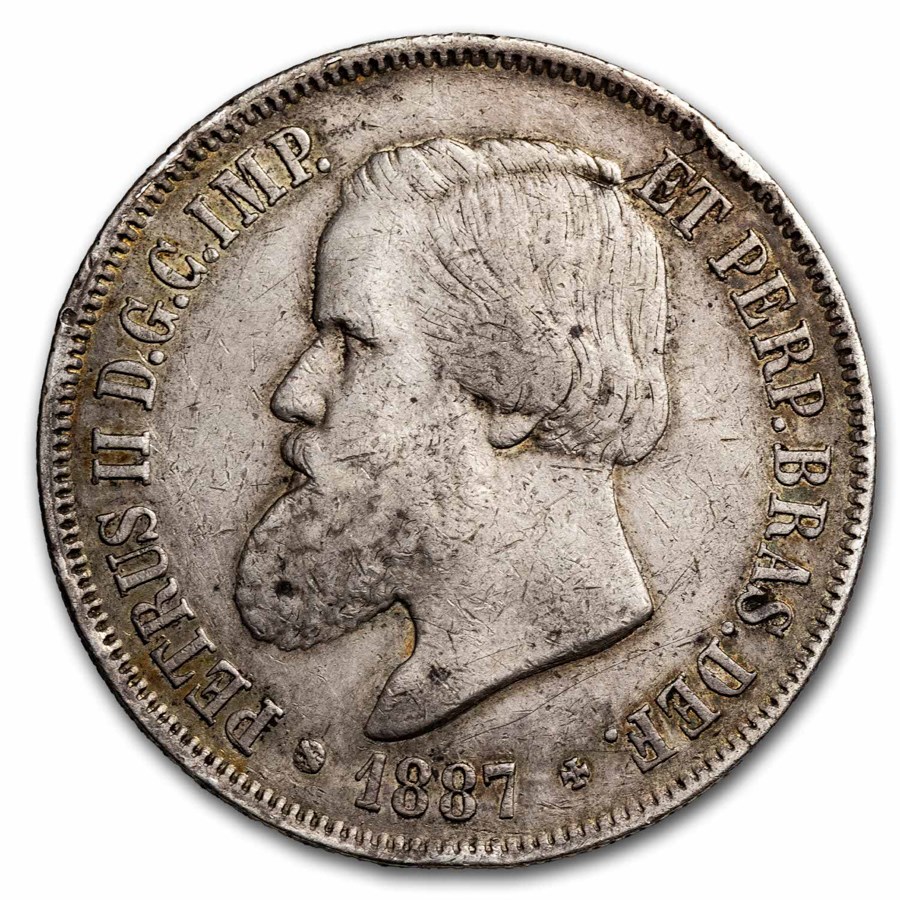 1887-1889 Brazil Silver 2000 Reis Avg Circ