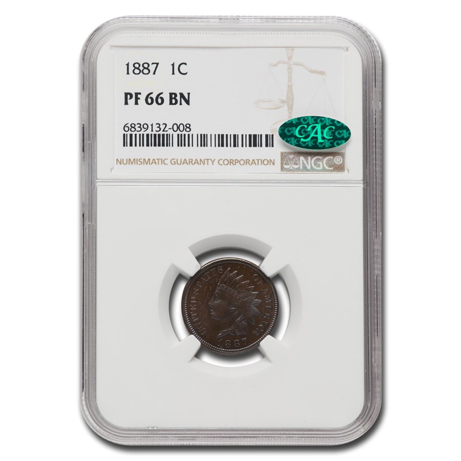 1887 Indian Head Cent PF-66 NGC CAC (Brown)