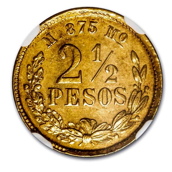 Buy 1887 Mo-M Mexico Gold 2 1/2 Pesos MS-62 NGC | APMEX