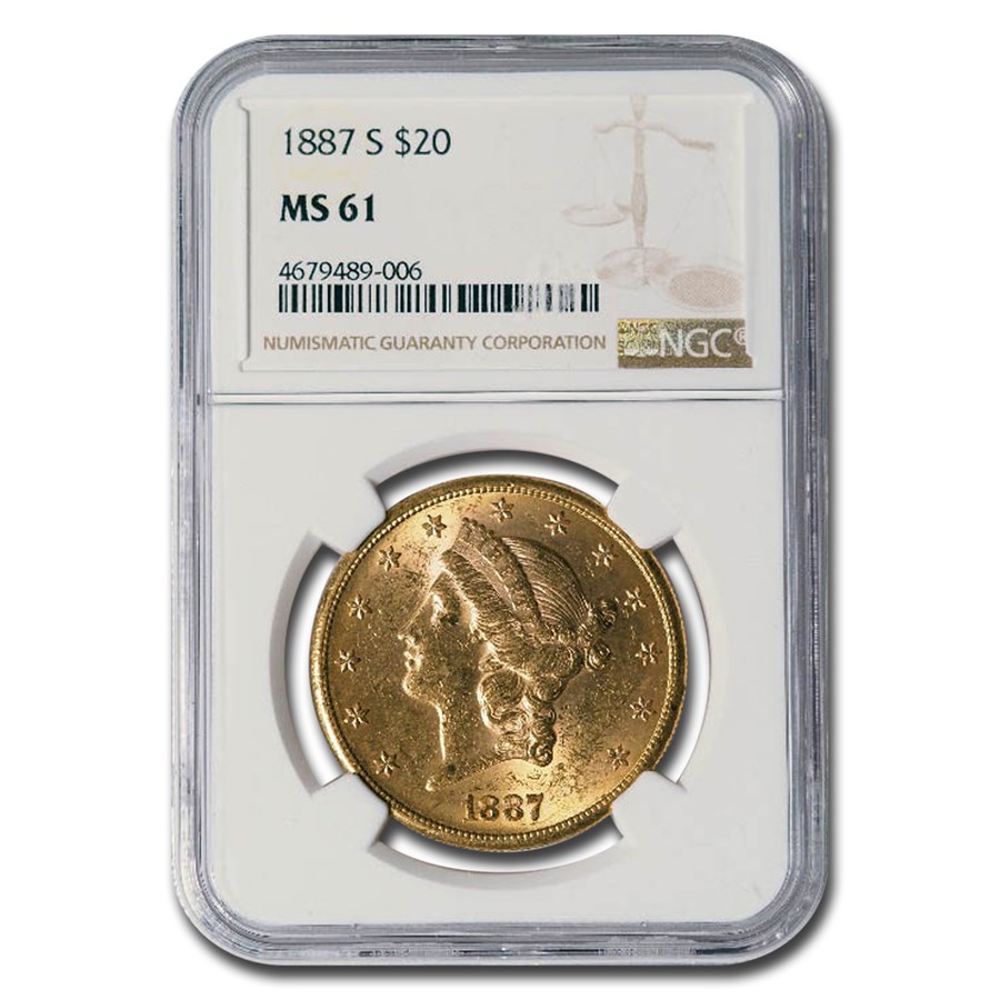 1887-S $20 Liberty Gold Double Eagle MS-61 NGC