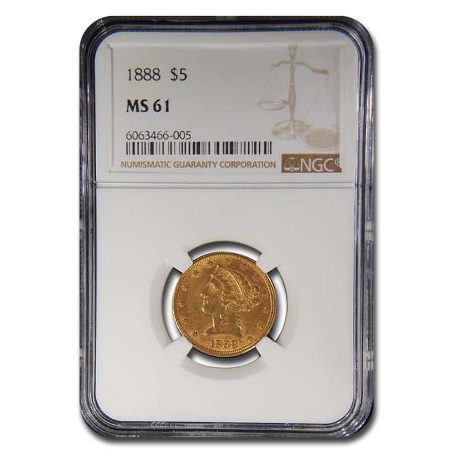 Buy 1888 $5 Liberty Gold Half Eagle MS-61 NGC | APMEX