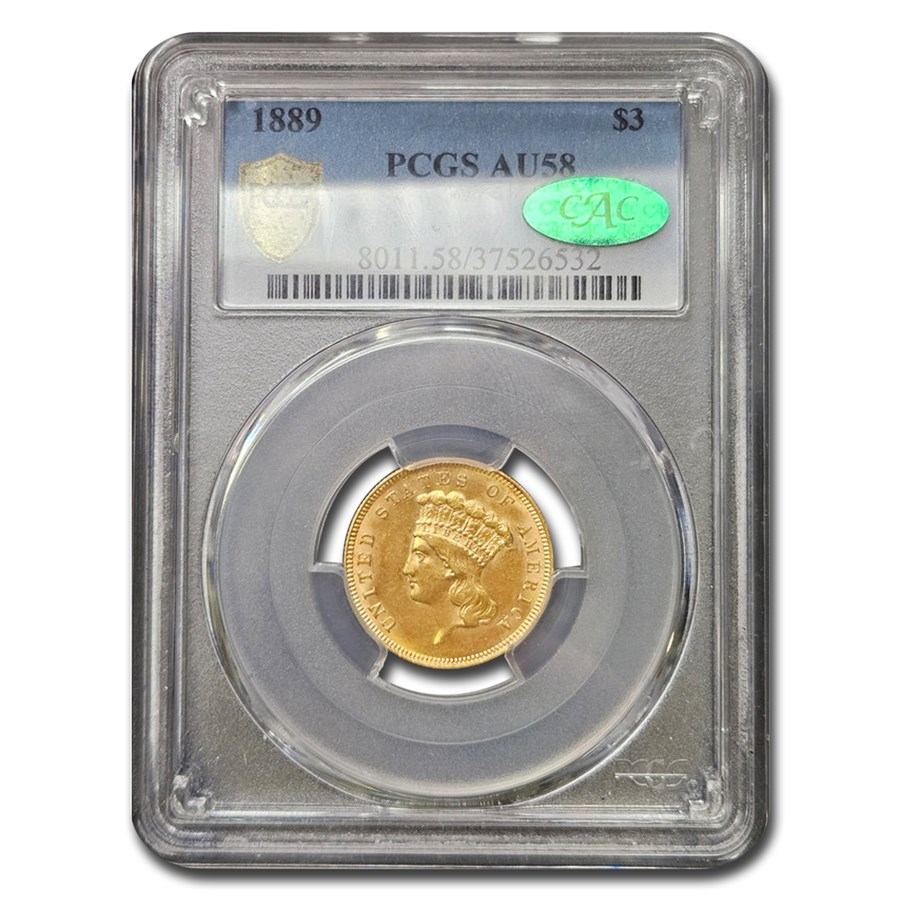 1889 $3 Gold Princess AU-58 PCGS CAC