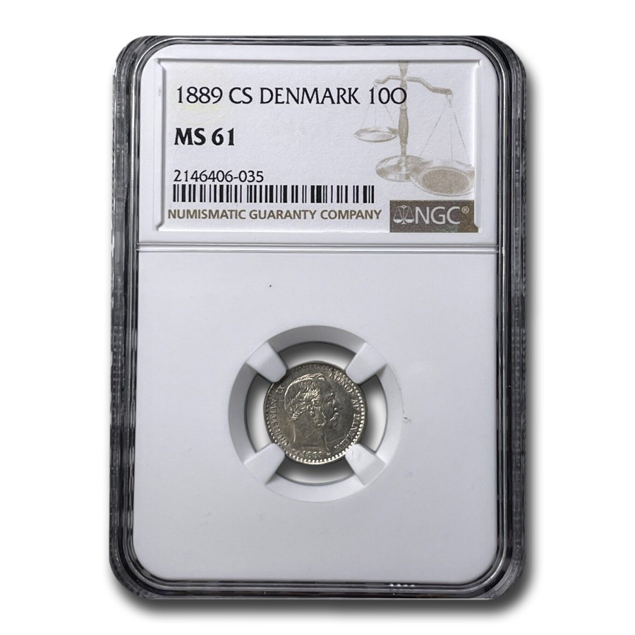 1889 Denmark Silver 10 Ore MS-61 NGC