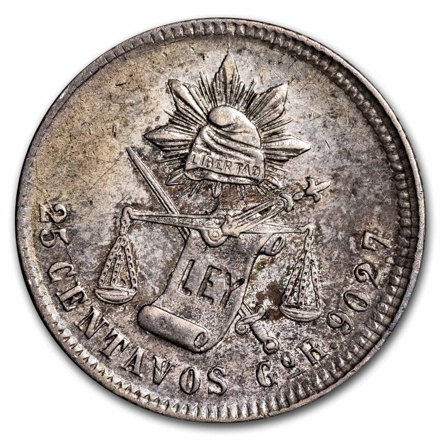 1889-Go Mexico Silver 25 Centavos AU