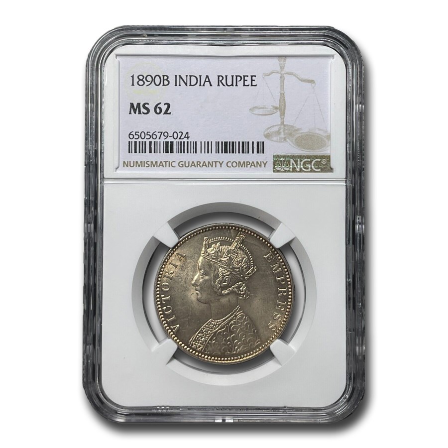 1890-B India Silver Rupee Victoria MS-62 NGC