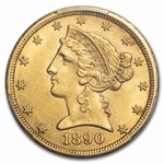 1890-CC $5 Liberty Gold Half Eagle MS-62+ PCGS